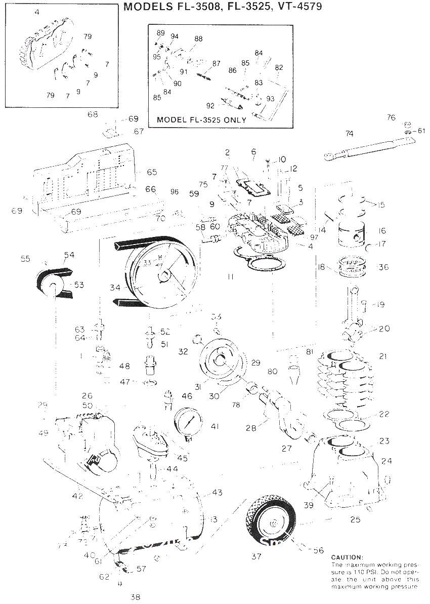 Air-Compressor Parts Diagram and Parts List for FL3508  Campbell Hausfeld Compressor